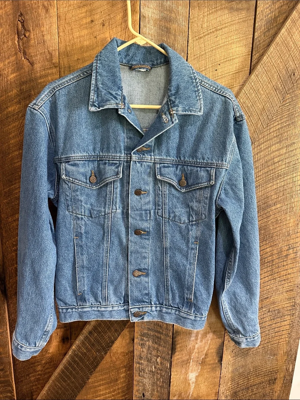 VINTAGE Faded Glory Jacket Mens Small Blue Jean Denim Button Front Jacket G45